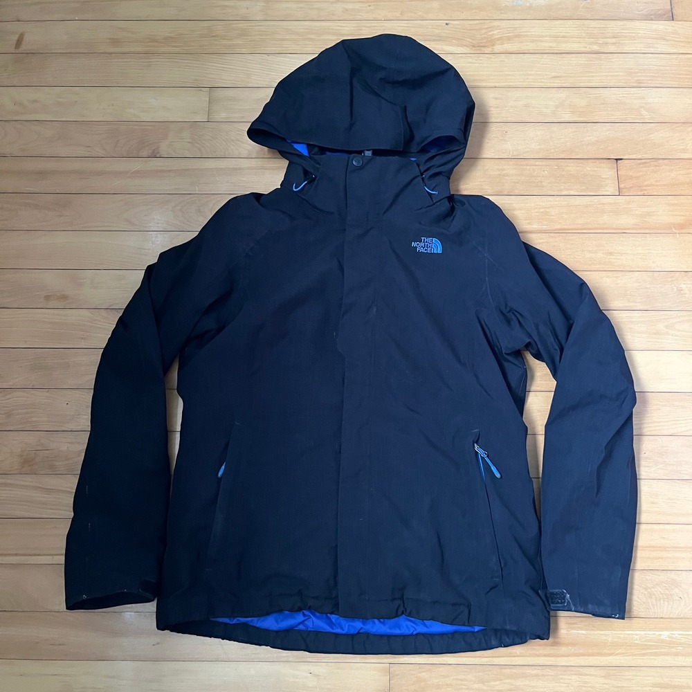 The North Face Womens Black Blue Hooded Rain Jacket Size Large Technical Shell